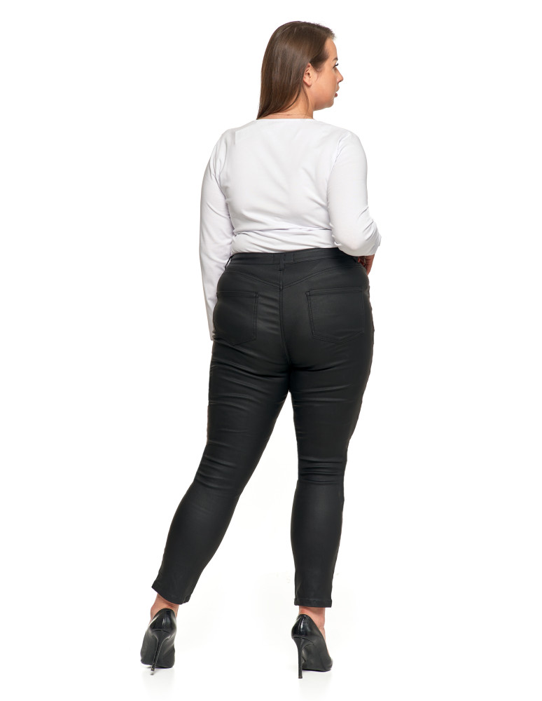 Spodnie - Spodnie damskie skinny z wysokim stanem woskowane CZARNY - produkt moraj.pl 10