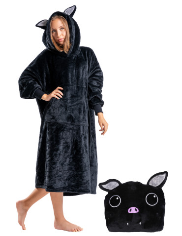 Kocobluzy - Kocobluza nietoperz bluza 2w1 koc i poduszka CZARNY - produkt 1
