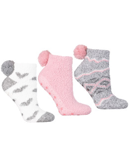 Ciepłe skarpetki damskie za kostkę z pomponem i ABS 3-pak