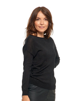 Damski sweter z metaliczną nitka i długim rękawem