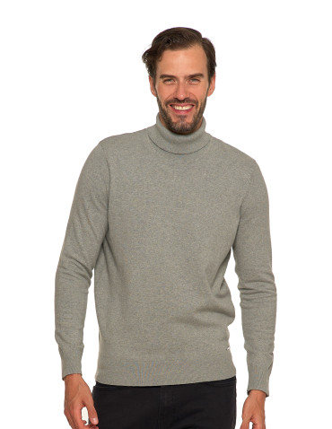 Swetry - Męski sweter klasyczny z golfem bawełniany JASNY SZARY - produkt 1
