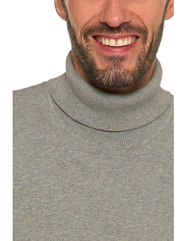 Swetry - Męski sweter klasyczny z golfem bawełniany JASNY SZARY - produkt 3
