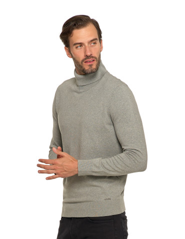Swetry - Męski sweter klasyczny z golfem bawełniany JASNY SZARY - produkt 5