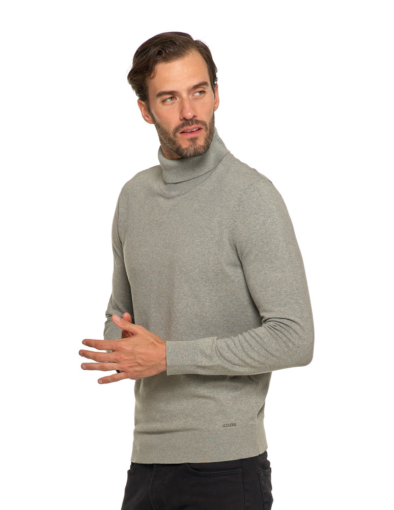 Swetry - Męski sweter klasyczny z golfem bawełniany JASNY SZARY - produkt moraj.pl 5