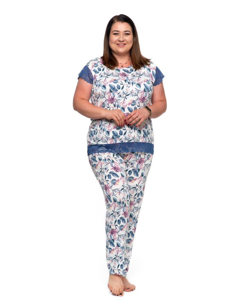 Krótki rękaw - Wiskozowa piżama damska z koronką plus size WZÓR 1 - produkt moraj.pl 1