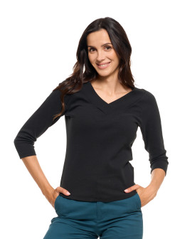 Damska bluzka prążkowana z dekoltem V bawełniana