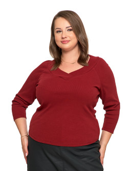 Damska bluzka prążkowana z dekoltem V bawełniana