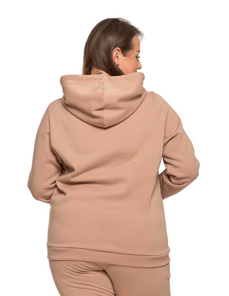 Bluzy - Bluza damska dresowa ocieplana z kapturem BEŻOWY - produkt moraj.pl 10