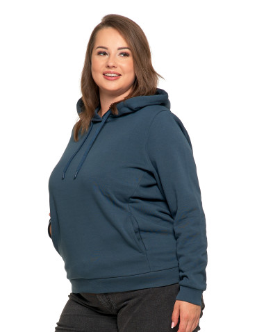 Bluzy - Bluza damska dresowa ocieplana z kapturem GRANATOWY - produkt 11