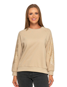 Bluza damska ocpielana ze złotym kwiatowym nadrukiem