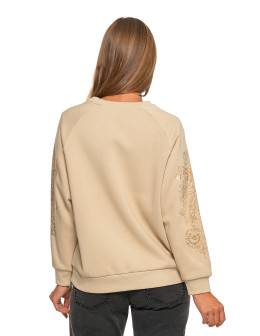 Bluza damska ocpielana ze złotym kwiatowym nadrukiem  - produkt 2