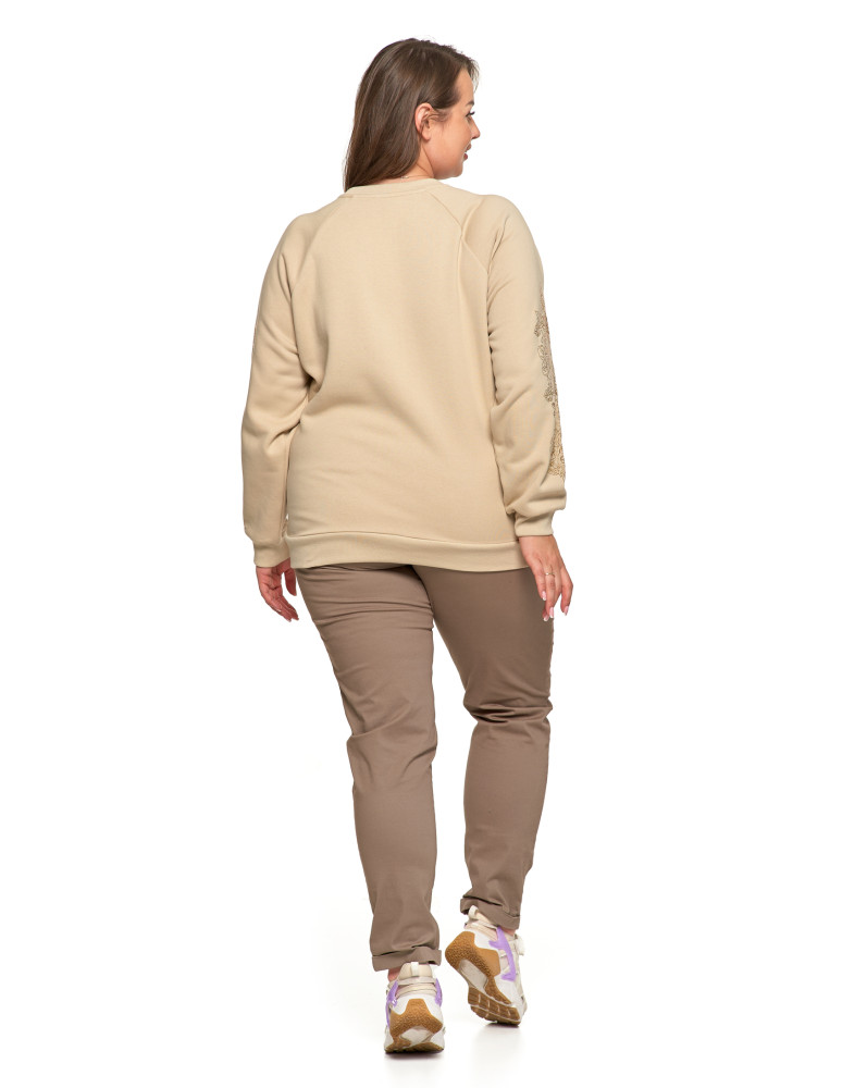 Bluzy - Bluza damska ocpielana ze złotym kwiatowym nadrukiem BEŻOWY - produkt moraj.pl 14