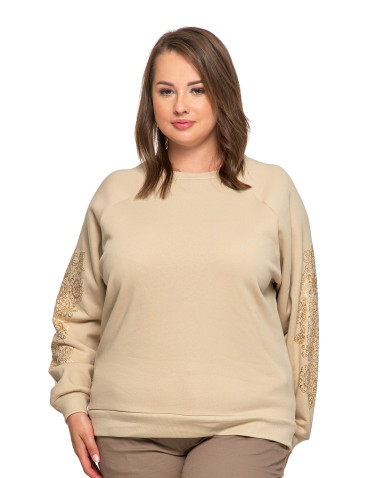 Bluzy - Bluza damska ocpielana ze złotym kwiatowym nadrukiem BEŻOWY - produkt 10