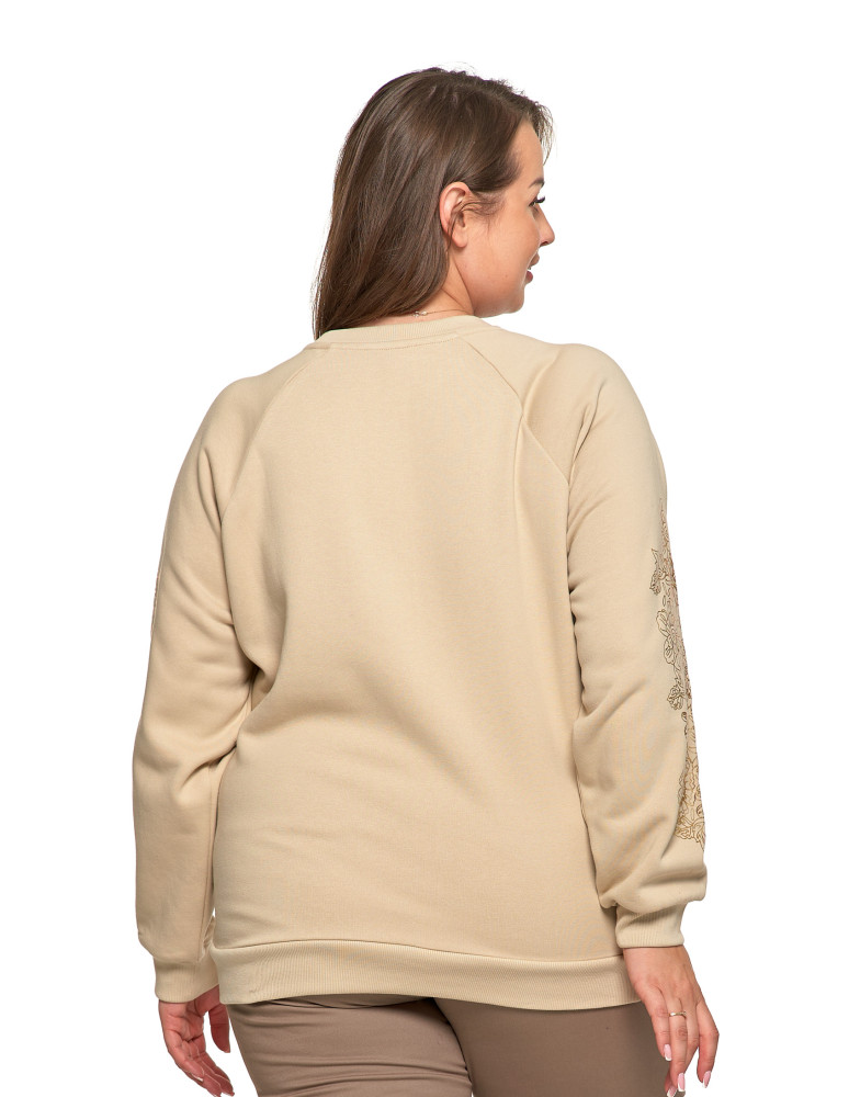 Bluzy - Bluza damska ocpielana ze złotym kwiatowym nadrukiem BEŻOWY - produkt moraj.pl 9
