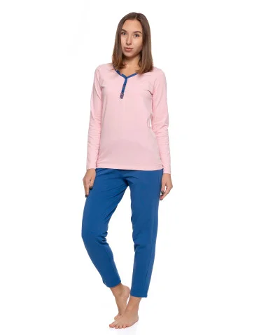 Damska piżama dwuczęściowa bawełniana rozpinana Plus Size - RÓŻOWY