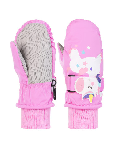 Rękawiczki - Dziecięce zimowe rękawiczki z motywem jednorożca RÓŻOWY - produkt 1