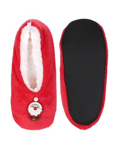 Kapcie i bambosze - Świąteczne kapcie wsuwane z futerkiem i ozdobnym motywem CZERWONY - produkt 3