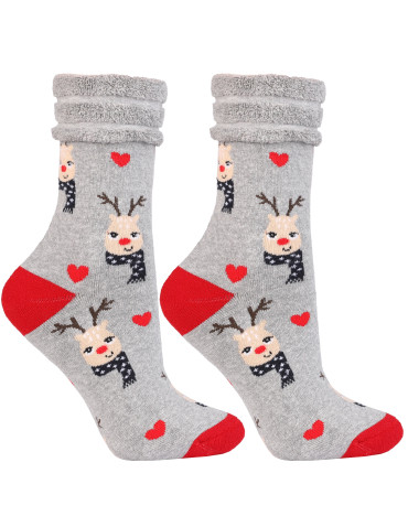 Długie - Ciepłe skarpetki damskie Frotte z motywem świątecznym WZÓR 2 - produkt 1