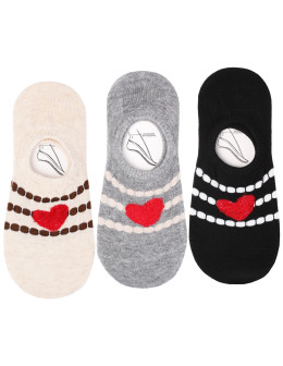 Damskie skarpetki niskie stopki walentynkowy motyw serc 3-pa