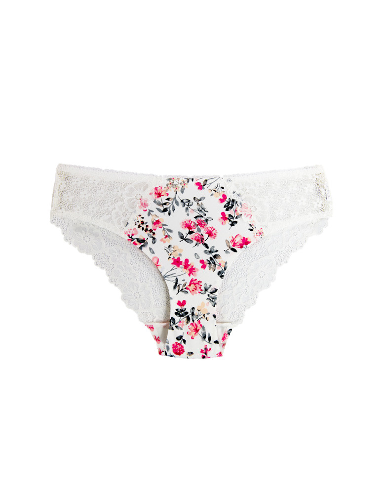 Bielizna i skarpety - Damskie figi bikini z koronkowym tyłem elastyczne BIAŁY - produkt moraj.pl 1