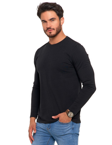 Koszulki, topy, koszule - Męska koszulka z długim rękawem longsleeve basic CZARNY - produkt 3
