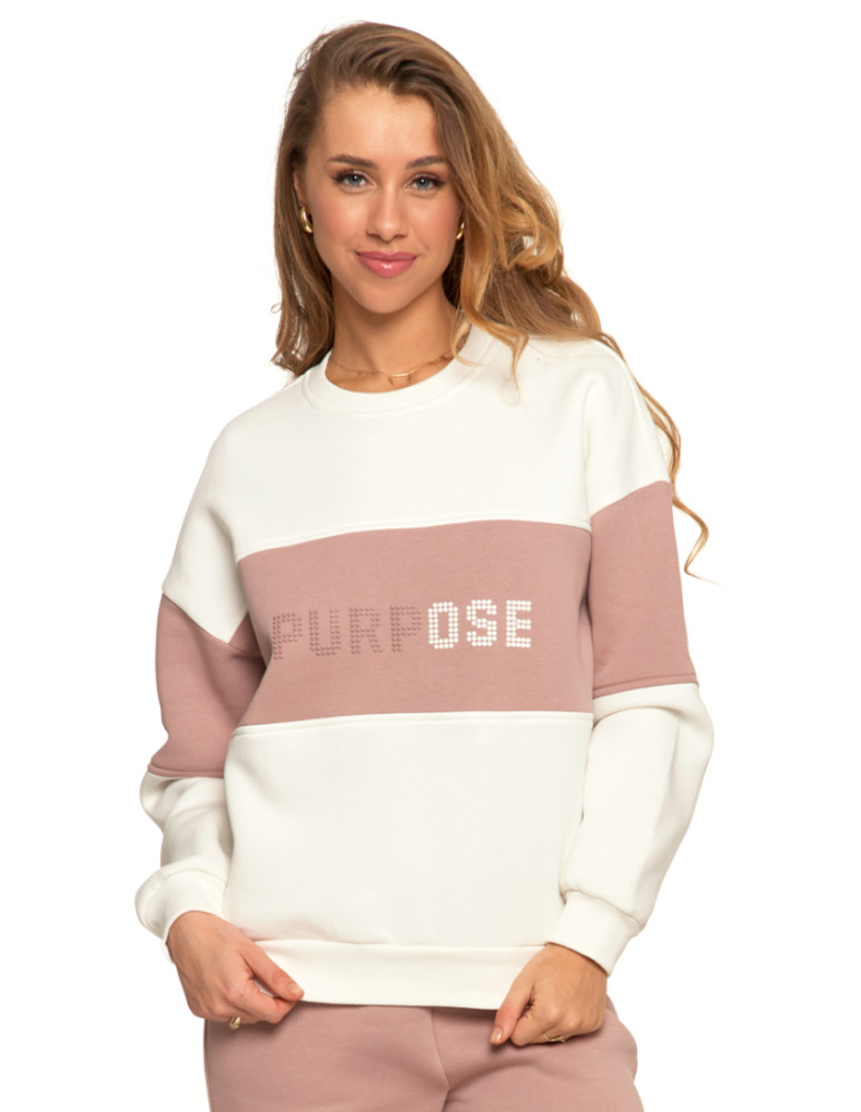 Bluzy - Damska bluza luźna ocieplana z napisem RÓŻOWY - produkt moraj.pl 1