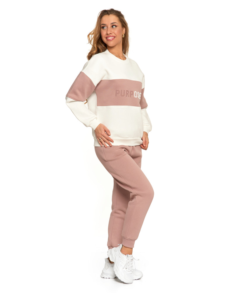 Bluzy - Damska bluza luźna ocieplana z napisem RÓŻOWY - produkt moraj.pl 3