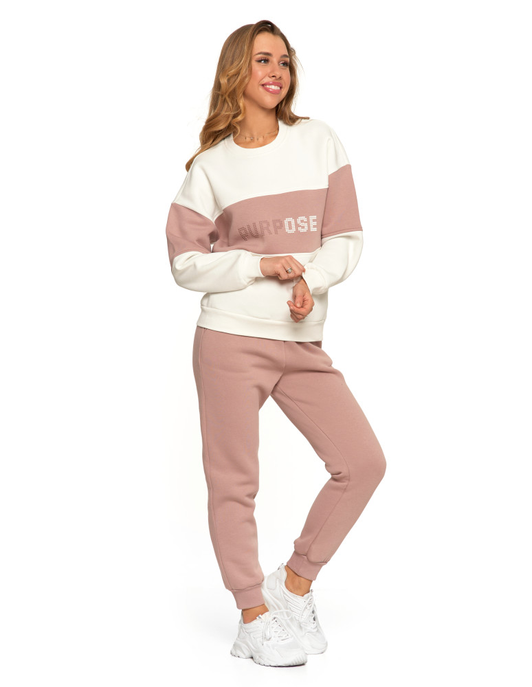 Bluzy - Damska bluza luźna ocieplana z napisem RÓŻOWY - produkt moraj.pl 4