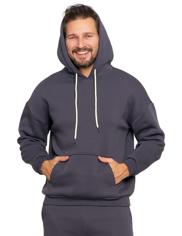 Bluzy - Męska bluza dresowa oversize z kapturem ocieplana GRAFIT - produkt moraj.pl 1