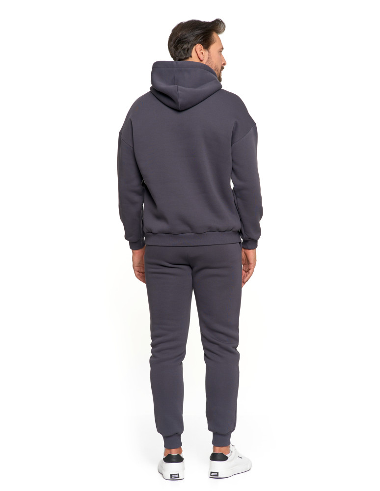 Bluzy - Męska bluza dresowa oversize z kapturem ocieplana GRAFIT  - produkt moraj.pl 3