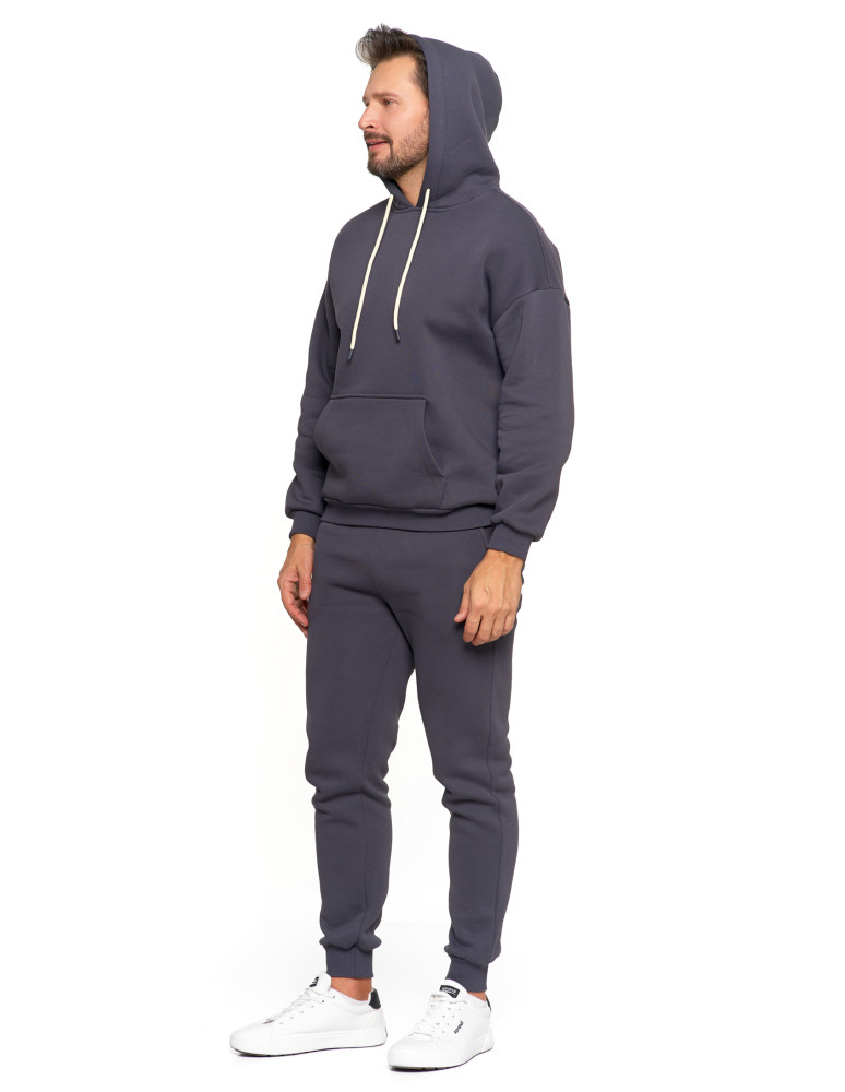 Bluzy - Męska bluza dresowa oversize z kapturem ocieplana GRAFIT  - produkt moraj.pl 4