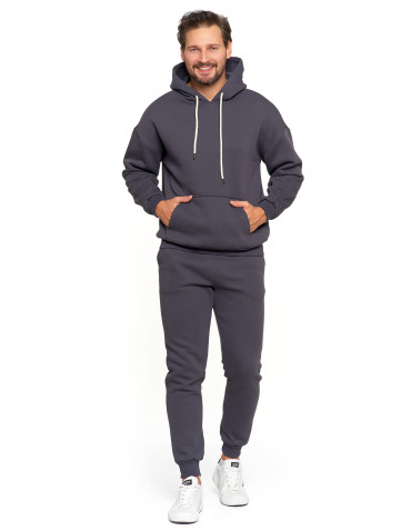 Bluzy - Męska bluza dresowa oversize z kapturem ocieplana GRAFIT - produkt 5