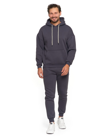 Bluzy - Męska bluza dresowa oversize z kapturem ocieplana GRAFIT - produkt 6