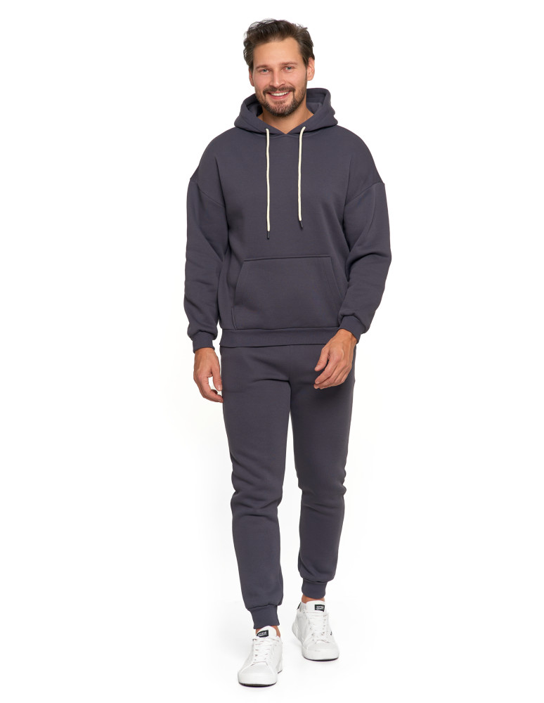 Bluzy - Męska bluza dresowa oversize z kapturem ocieplana GRAFIT  - produkt moraj.pl 6