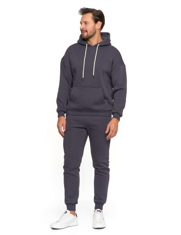 Bluzy - Męska bluza dresowa oversize z kapturem ocieplana GRAFIT - produkt 7