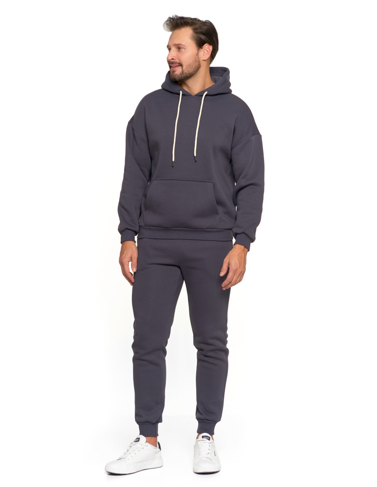 Bluzy - Męska bluza dresowa oversize z kapturem ocieplana GRAFIT  - produkt moraj.pl 7