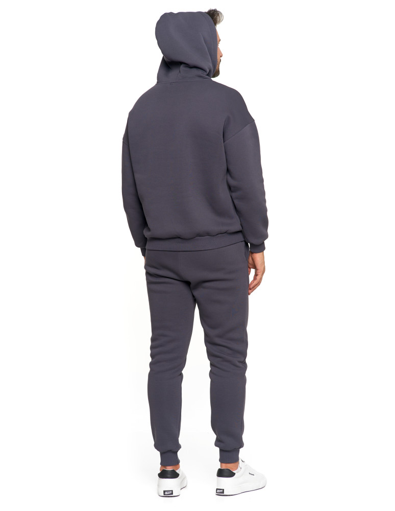 Bluzy - Męska bluza dresowa oversize z kapturem ocieplana GRAFIT  - produkt moraj.pl 8