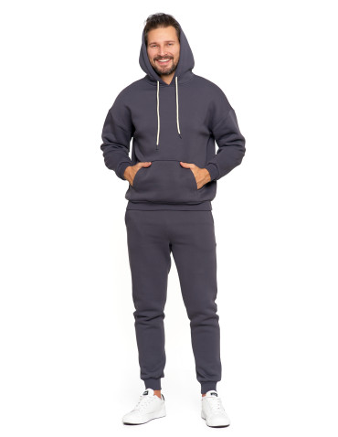 Bluzy - Męska bluza dresowa oversize z kapturem ocieplana GRAFIT - produkt 9