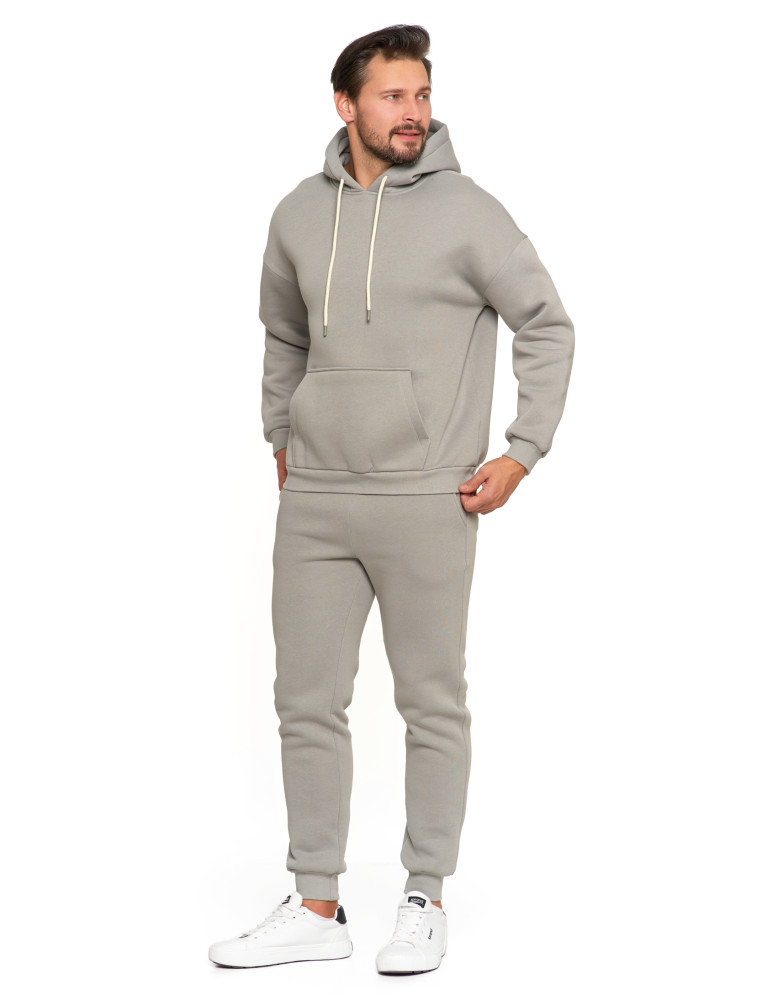 Bluzy - Męska bluza dresowa oversize z kapturem ocieplana SZARY  - produkt moraj.pl 2