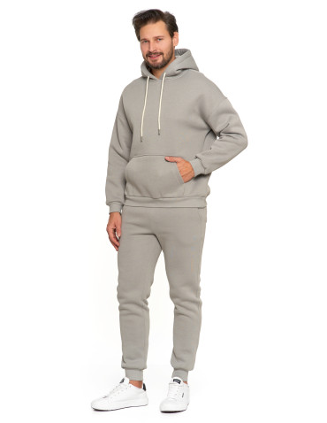 Bluzy - Męska bluza dresowa oversize z kapturem ocieplana SZARY - produkt 4