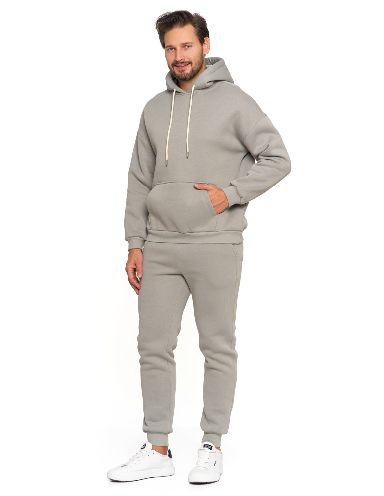 Bluzy - Męska bluza dresowa oversize z kapturem ocieplana SZARY  - produkt moraj.pl 4