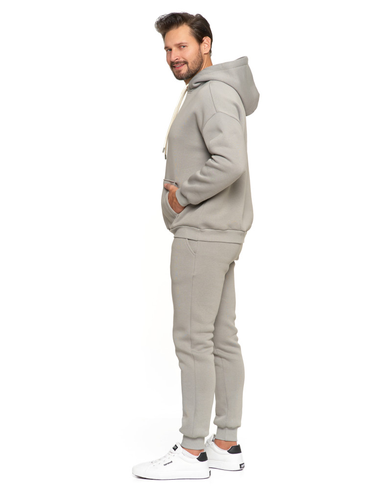 Bluzy - Męska bluza dresowa oversize z kapturem ocieplana SZARY  - produkt moraj.pl 5