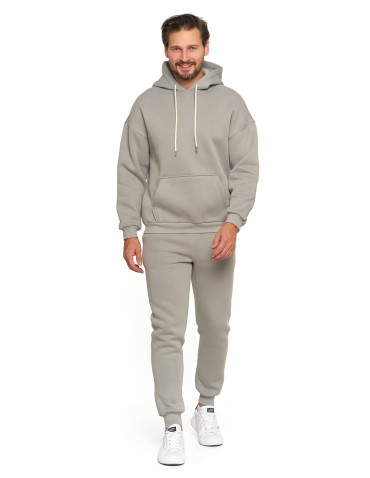 Bluzy - Męska bluza dresowa oversize z kapturem ocieplana SZARY - produkt 6