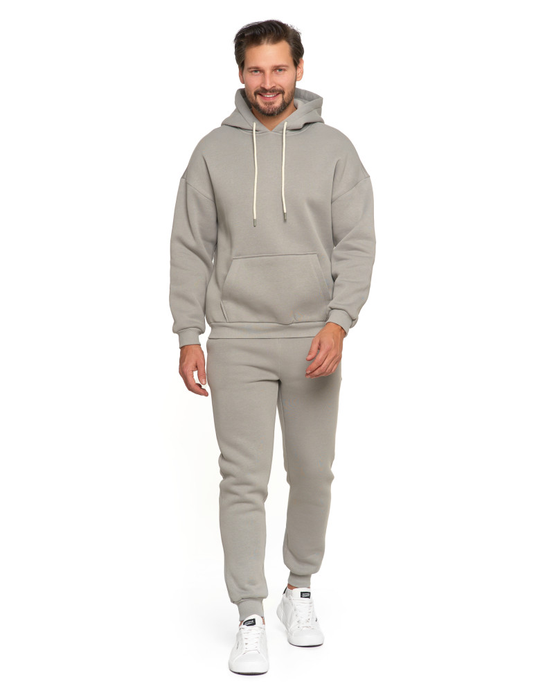 Bluzy - Męska bluza dresowa oversize z kapturem ocieplana SZARY  - produkt moraj.pl 6