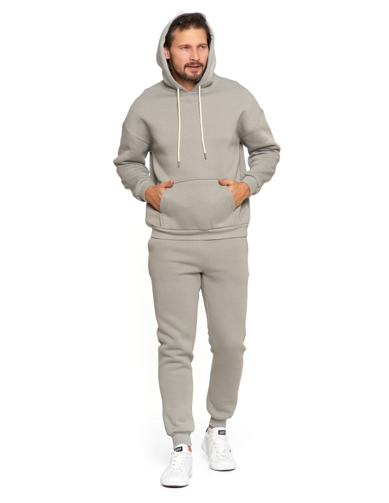 Bluzy - Męska bluza dresowa oversize z kapturem ocieplana SZARY  - produkt moraj.pl 7