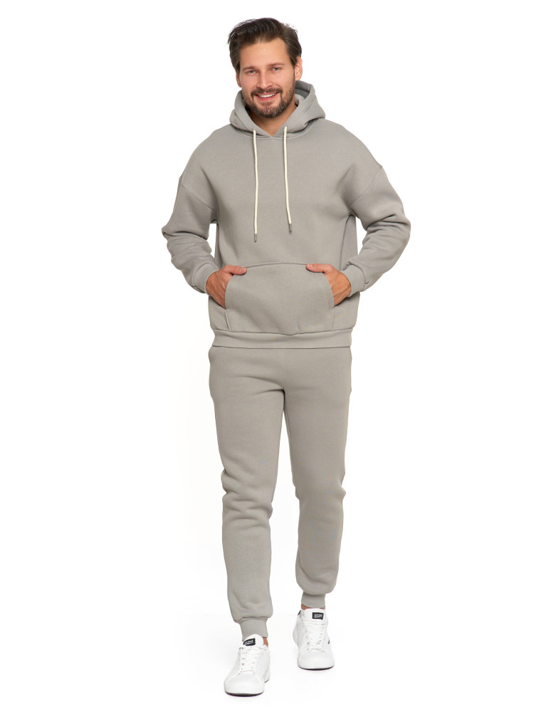 Bluzy - Męska bluza dresowa oversize z kapturem ocieplana SZARY  - produkt moraj.pl 9