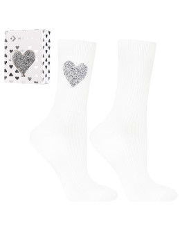 Damskie skarpetki w prążek długie z sercem w kryształki