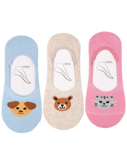 Skarpetki damskie stopki niskie z wzorami zwierząt 3-pak