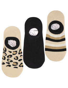 Skarpetki damskie stopki czarne w panterkę i paski 3-pak