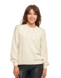 Sweter damski bawełniany oversize z aplikacją kwiatową